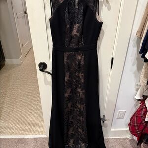 BCBGMaxAzria Black and Nude Backless Lace Dress